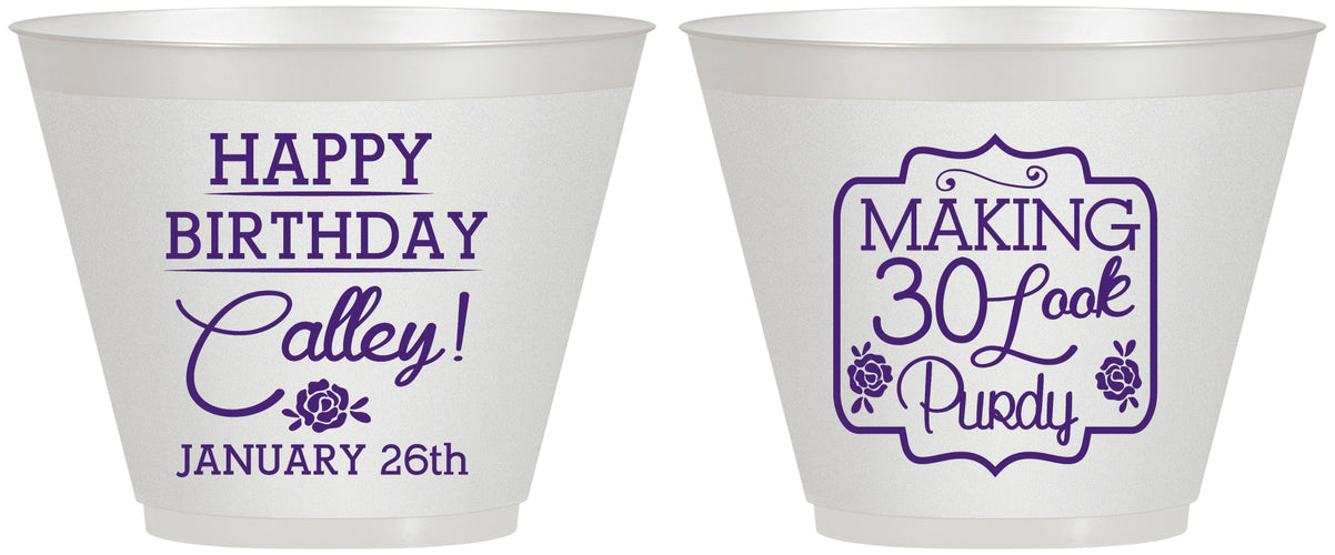 Custom Birthday 9 oz Wine Frosted Cups - 30 Look Purdy | 20022