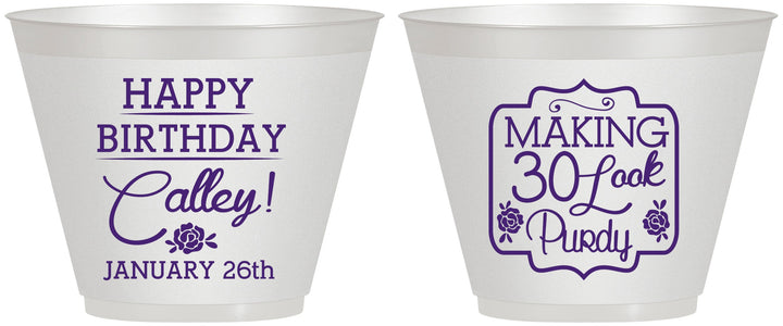 Custom Birthday 9 oz Wine Frosted Cups - 30 Look Purdy | 20022