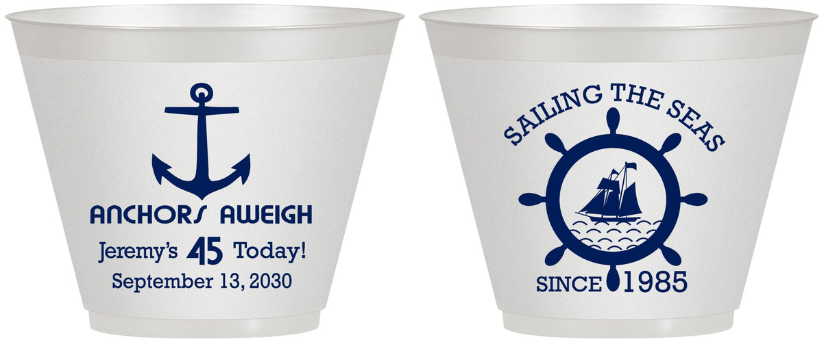 Custom Birthday 9 oz Wine Frosted Cups - 45th Nautical | 20023