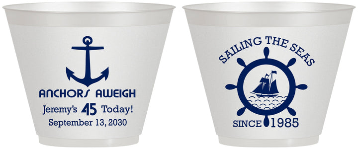 Custom Birthday 9 oz Wine Frosted Cups - 45th Nautical | 20023