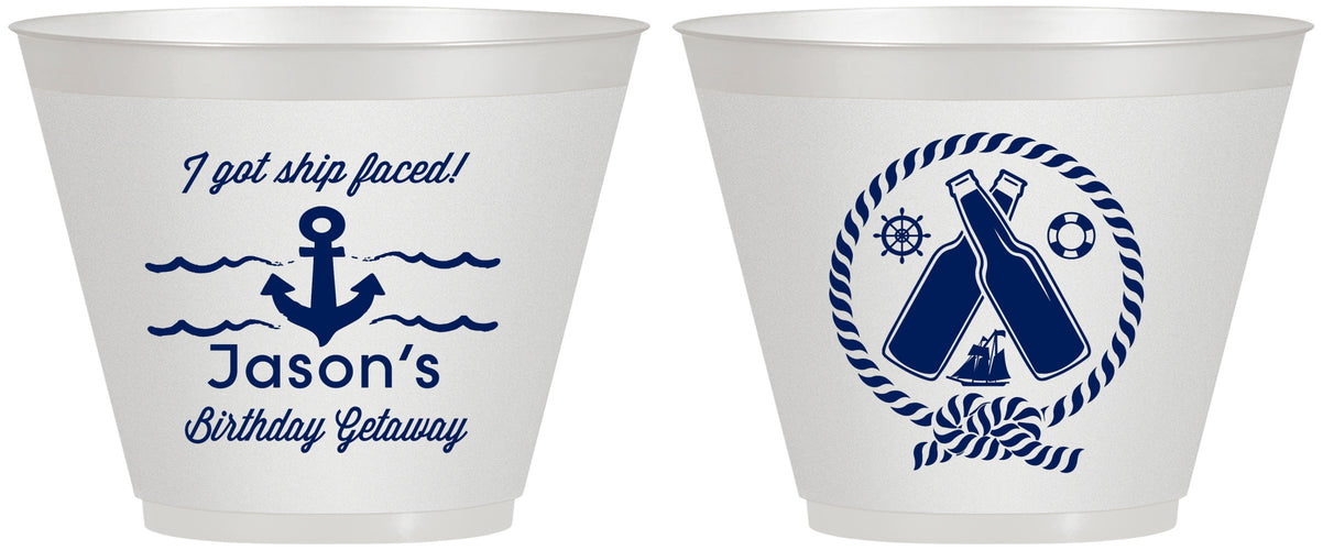 Custom Birthday 9 oz Wine Frosted Cups - Ship Faced Nautical | 20024