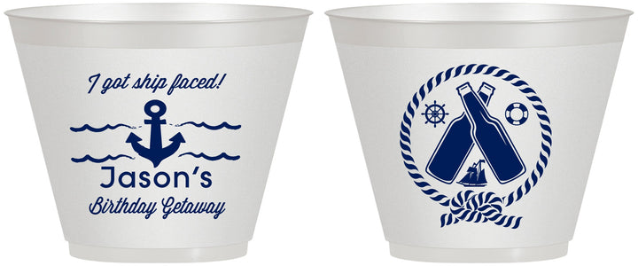 Custom Birthday 9 oz Wine Frosted Cups - Ship Faced Nautical | 20024