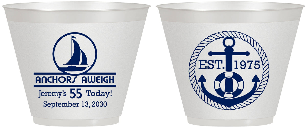 Custom Birthday 9 oz Wine Frosted Cups - 55th Nautical | 20025