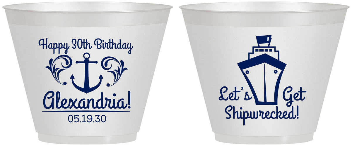 Custom Birthday 9 oz Wine Frosted Cups - 30th Shipwrecked | 20026