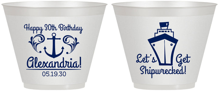 Custom Birthday 9 oz Wine Frosted Cups - 30th Shipwrecked | 20026