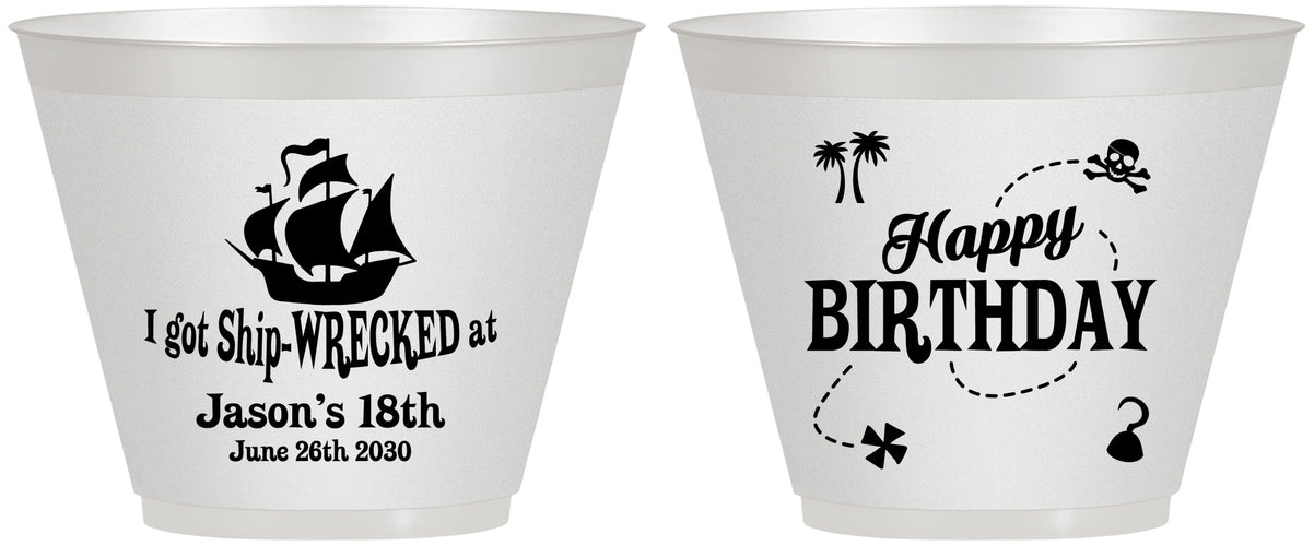 Custom Birthday 9 oz Wine Frosted Cups - 18th Shipwrecked | 20028