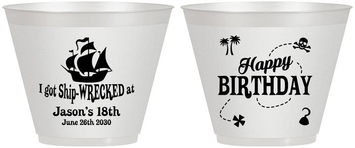 Custom Birthday 9 oz Wine Frosted Cups - 18th Shipwrecked | 20028