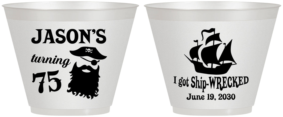 Custom Birthday 9 oz Wine Frosted Cups - 75th Shipwrecked | 20029