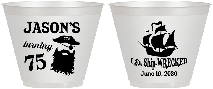 Custom Birthday 9 oz Wine Frosted Cups - 75th Shipwrecked | 20029