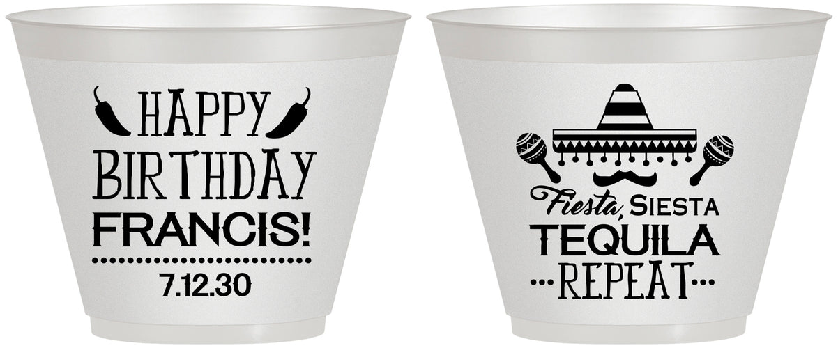 Custom Birthday 9 oz Wine Frosted Cups - Fiesta Siesta Tequila | 20030