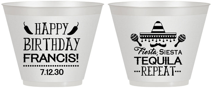 Custom Birthday 9 oz Wine Frosted Cups - Fiesta Siesta Tequila | 20030