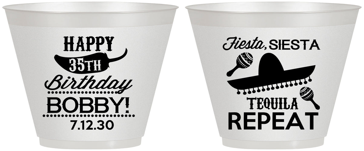 Custom Birthday 9 oz Wine Frosted Cups - 35th Fiesta Siesta Tequila | 20031