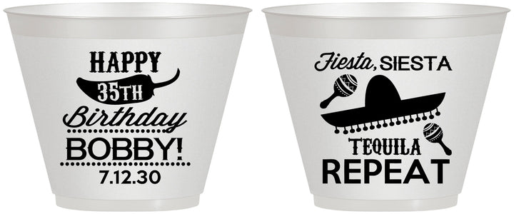 Custom Birthday 9 oz Wine Frosted Cups - 35th Fiesta Siesta Tequila | 20031