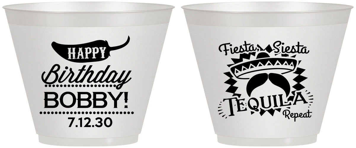 Custom Birthday 9 oz Wine Frosted Cups - Fiesta Siesta Tequila | 20032