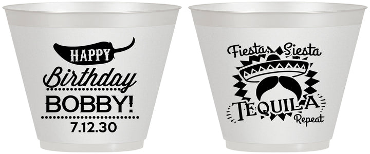 Custom Birthday 9 oz Wine Frosted Cups - Fiesta Siesta Tequila | 20032