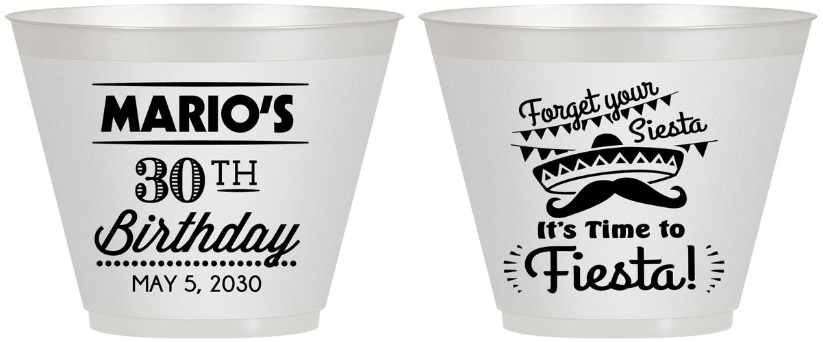 Custom Birthday 9 oz Wine Frosted Cups - 30th Fiesta | 20034