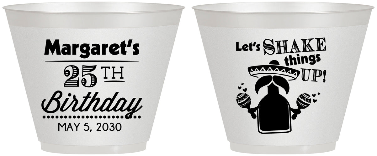 Custom Birthday 9 oz Wine Frosted Cups - 25th Fiesta | 20035