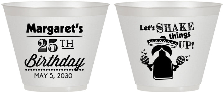 Custom Birthday 9 oz Wine Frosted Cups - 25th Fiesta | 20035