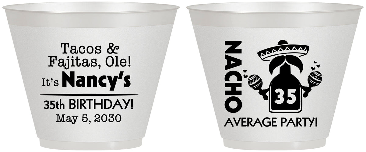 Custom Birthday 9 oz Wine Frosted Cups - 35th Nacho Average Party | 20036