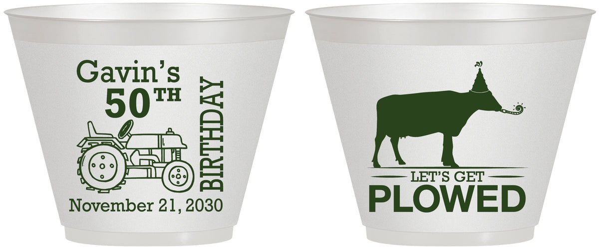 Custom Birthday 9 oz Wine Frosted Cups - 50th Lets Get Plowed | 20037