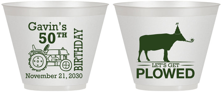 Custom Birthday 9 oz Wine Frosted Cups - 50th Lets Get Plowed | 20037