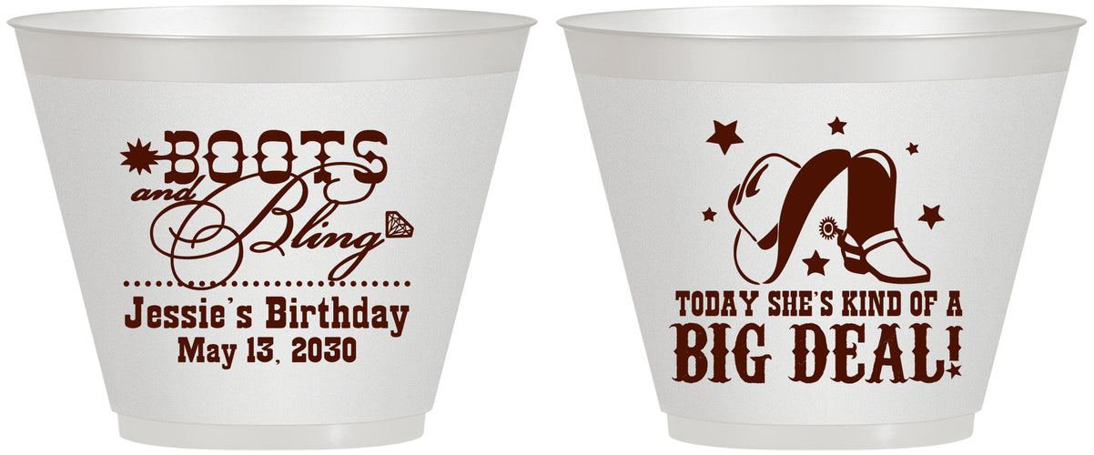 Custom Birthday 9 oz Wine Frosted Cups - Boots And Bling | 20038