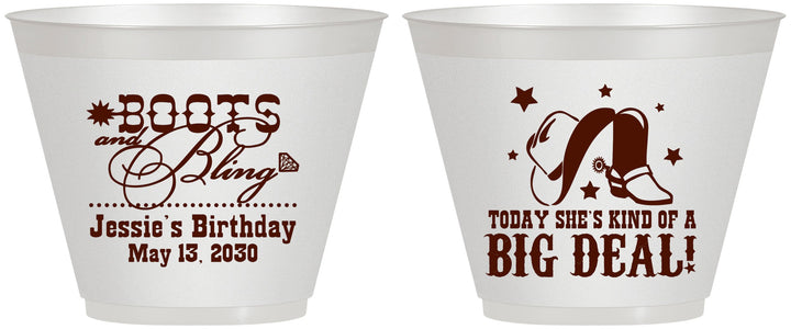 Custom Birthday 9 oz Wine Frosted Cups - Boots And Bling | 20038