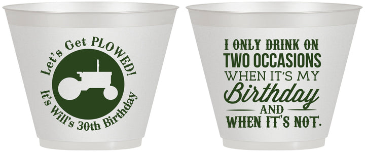 Custom Birthday 9 oz Wine Frosted Cups - 30th Lets Get Plowed | 20039