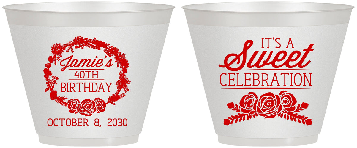 Custom Birthday 9 oz Wine Frosted Cups - 40th | 20040