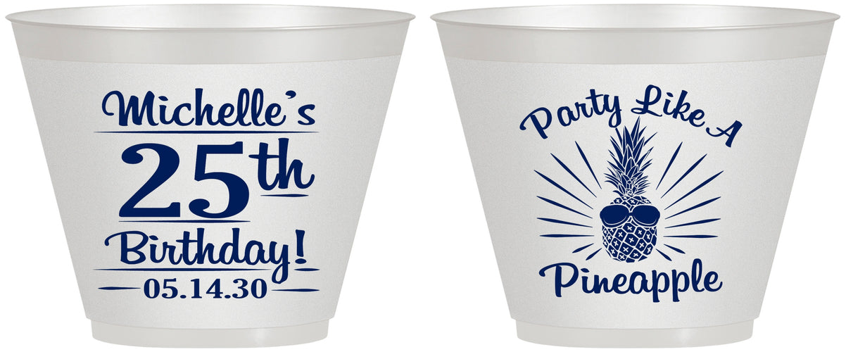 Custom Birthday 9 oz Wine Frosted Cups - 25th Pineapple | 20043