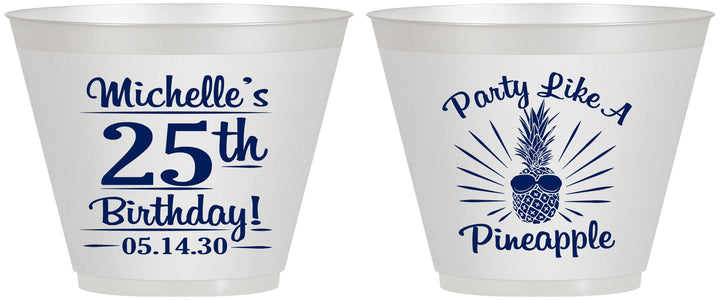 Custom Birthday 9 oz Wine Frosted Cups - 25th Pineapple | 20043