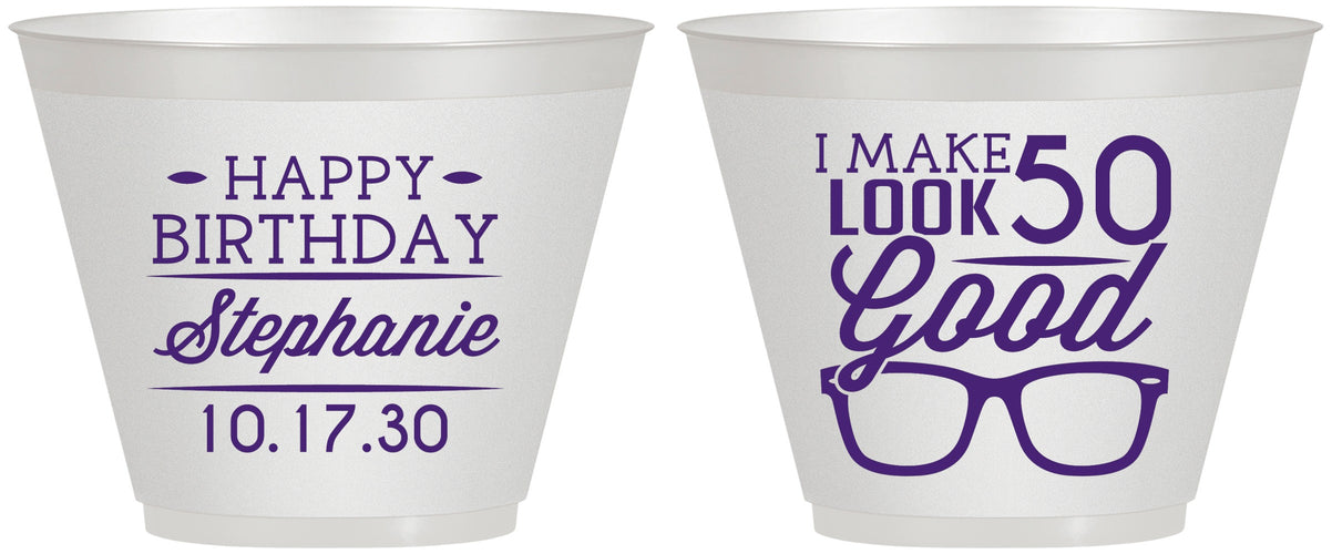 Custom Birthday 9 oz Wine Frosted Cups - 50th | 20049