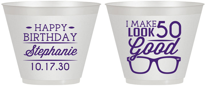 Custom Birthday 9 oz Wine Frosted Cups - 50th | 20049