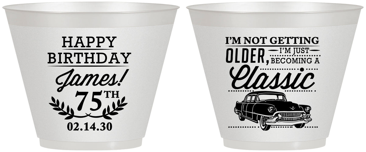 Custom Birthday 9 oz Wine Frosted Cups - 75th Classic Car | 20055