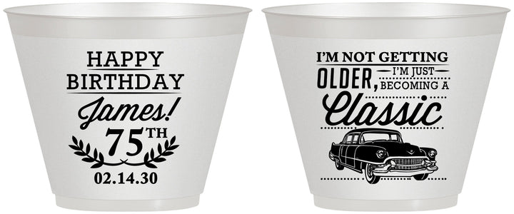 Custom Birthday 9 oz Wine Frosted Cups - 75th Classic Car | 20055