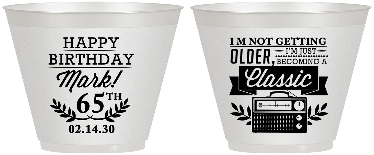Custom Birthday 9 oz Wine Frosted Cups - 65th Classic Radio | 20056