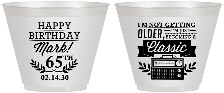 Custom Birthday 9 oz Wine Frosted Cups - 65th Classic Radio | 20056