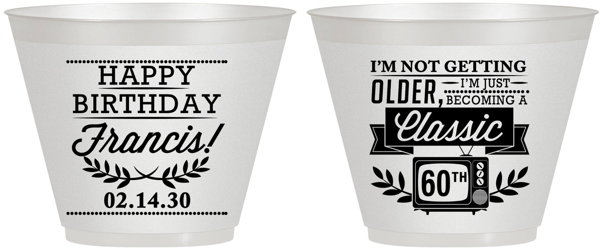 Custom Birthday 9 oz Wine Frosted Cups - 60th Classic Tv | 20057