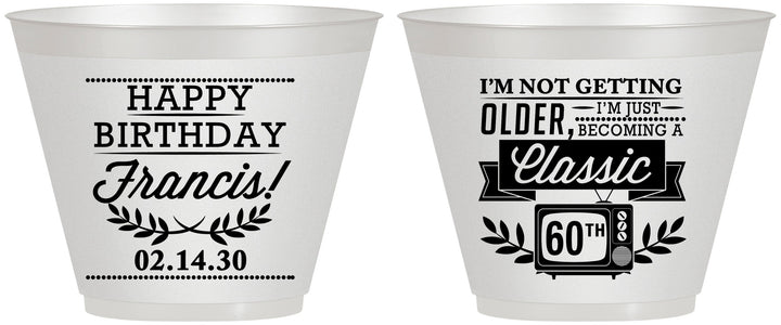 Custom Birthday 9 oz Wine Frosted Cups - 60th Classic Tv | 20057