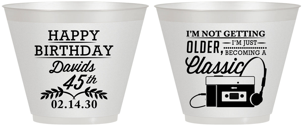 Custom Birthday 9 oz Wine Frosted Cups - 45th Cassette Tape | 20059