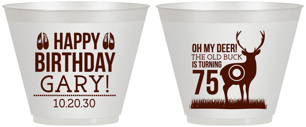 Custom Birthday 9 oz Wine Frosted Cups - 75th Hunting | 20063
