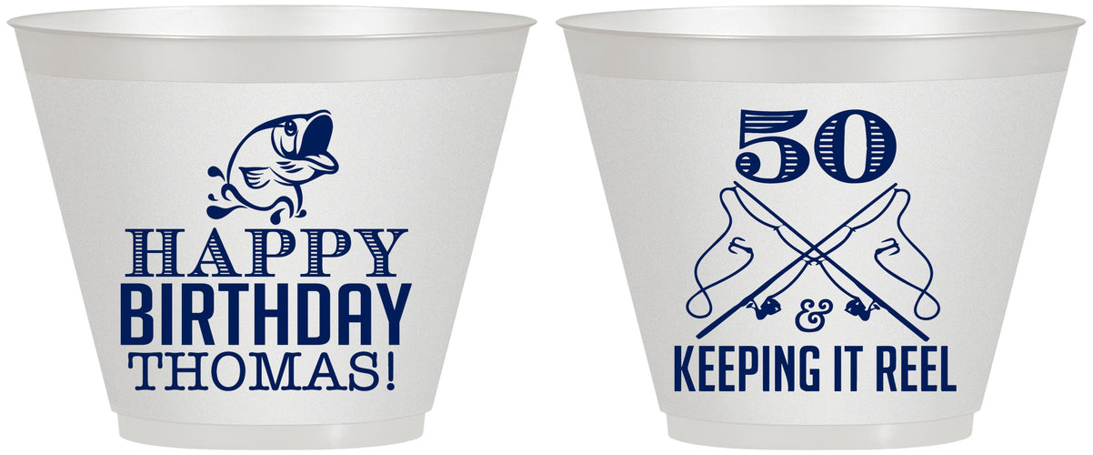 Custom Birthday 9 oz Wine Frosted Cups - 50th Keeping It Reel | 20066