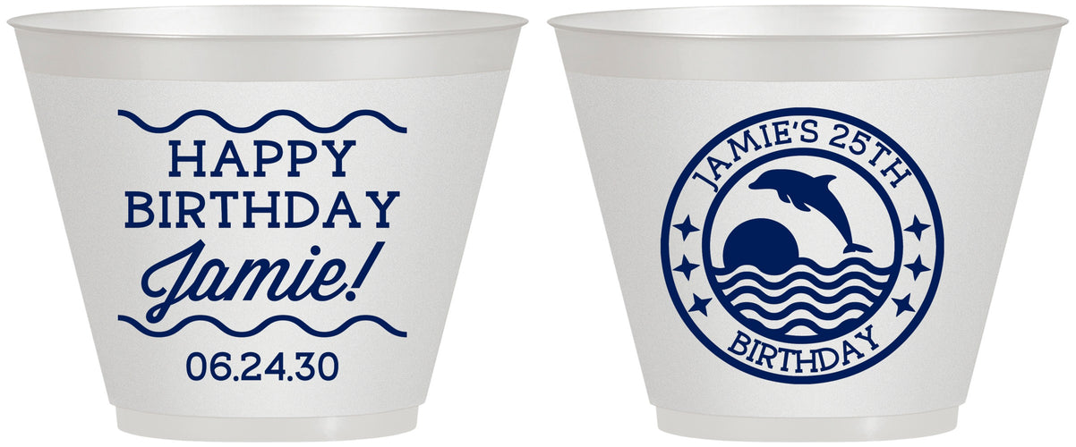 Custom Birthday 9 oz Wine Frosted Cups - 25th Dolphins | 20077