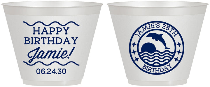 Custom Birthday 9 oz Wine Frosted Cups - 25th Dolphins | 20077