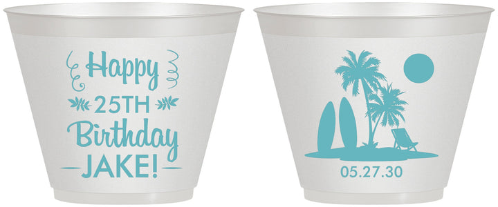 Custom Birthday 9 oz Wine Frosted Cups - 25th Beach | 20079