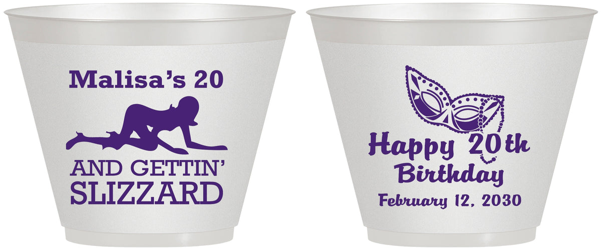 Custom Birthday 9 oz Wine Frosted Cups - 20th Mardi Gras | 20084