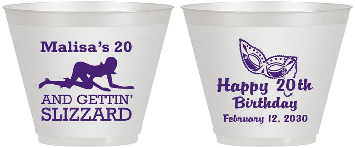 Custom Birthday 9 oz Wine Frosted Cups - 20th Mardi Gras | 20084