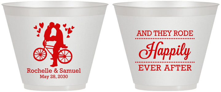 Custom Wedding 9 oz Wine Frosted Cups - Happily Ever After Bicycle | 201