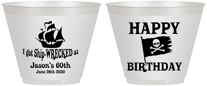 Custom Birthday 9 oz Wine Frosted Cups - 60th Pirate | 20106