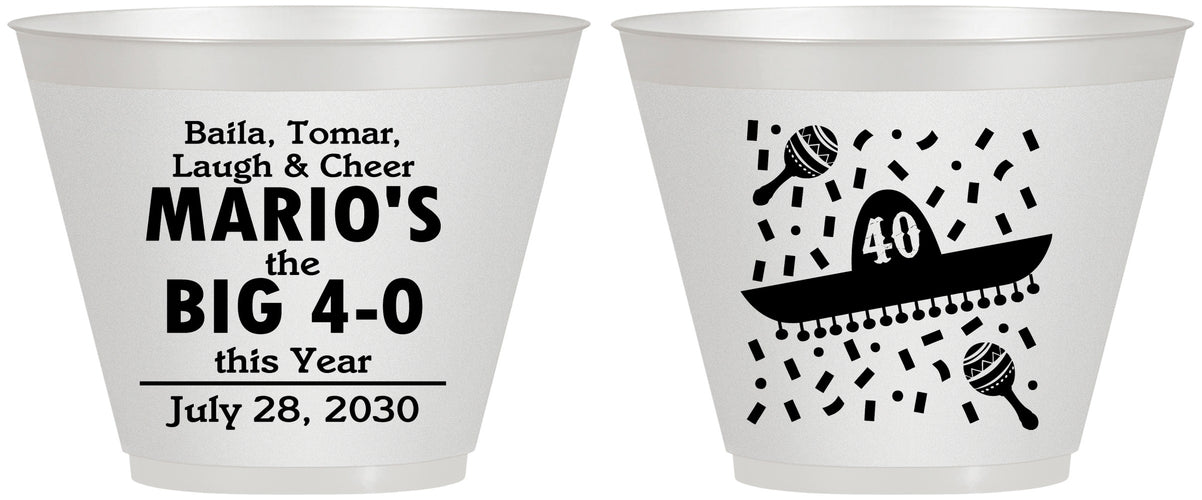 Custom Birthday 9 oz Wine Frosted Cups - 40th Mexico | 20109
